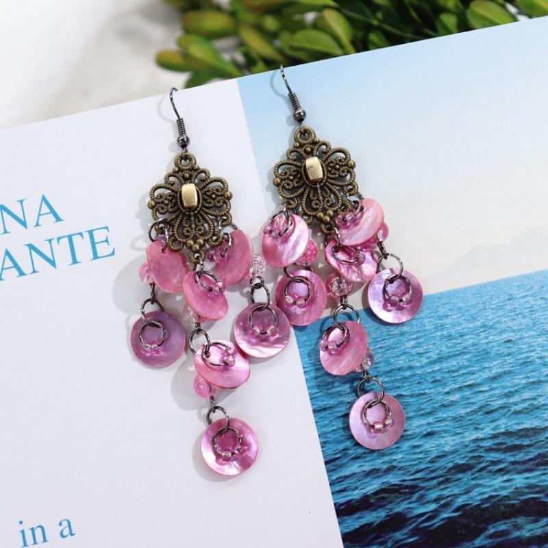 Bohemian Vintage Gorgeous Shell Earrings Long Tassel Versatile Vacation Femininity Court Earrings Ear Accessories