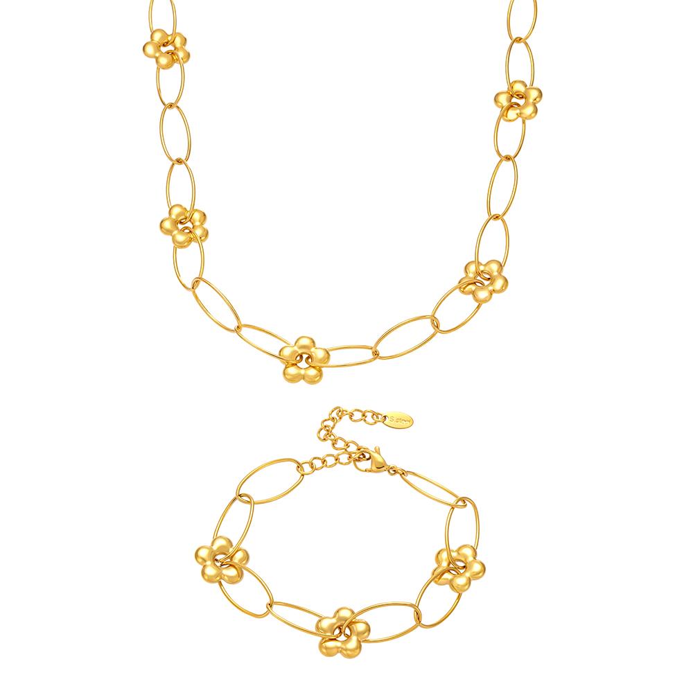 Chain Necklace Bracelet In Stainless Steel With 18k Gold Plated Waterproof Non Tarnish Bracelets Necklaces Jewelry Set For Women