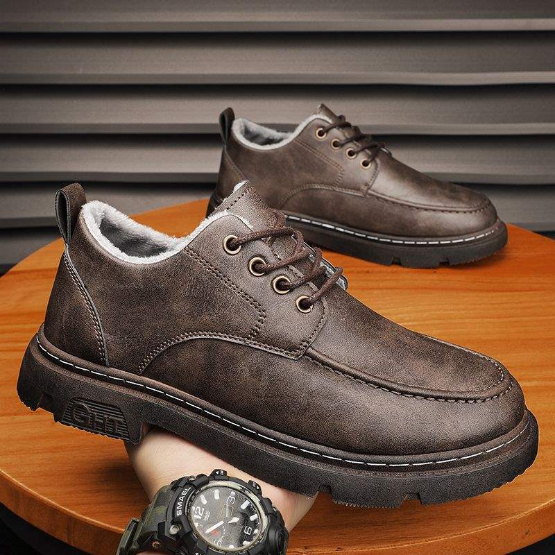 

Winter British Casual Martin Men s Shoes Fleece Thickened Warm Fur Integrated Cotton Shoes Waterproof Oil-proof Work Leather Shoes 44