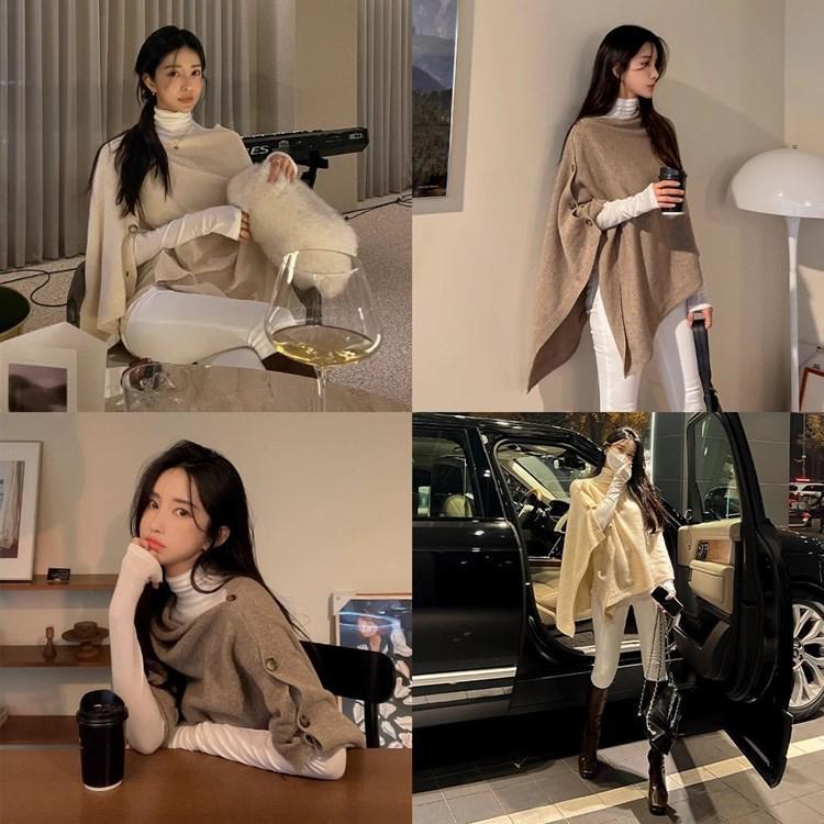 2025 New Style Australian Merino Wool Oblique Cut Cape with Gold Buckle
