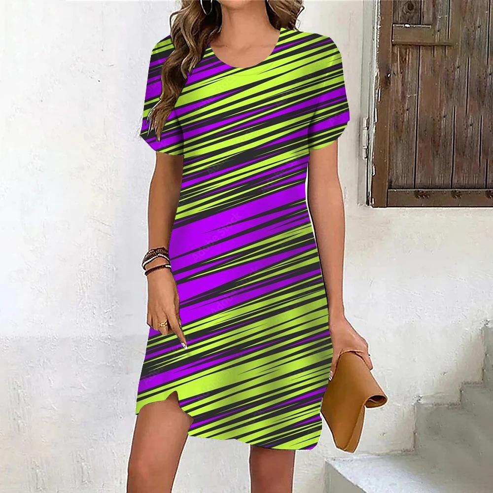 Fashion 3D Print Summer Dress Loose Casual Short Sleeve O-Neck Mini Dress