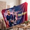 Couverture polaire personnalisée Kylian Mbappe avec logo de football, texte de nom personnalisé, couverture jetée douce et chaude pour la maison