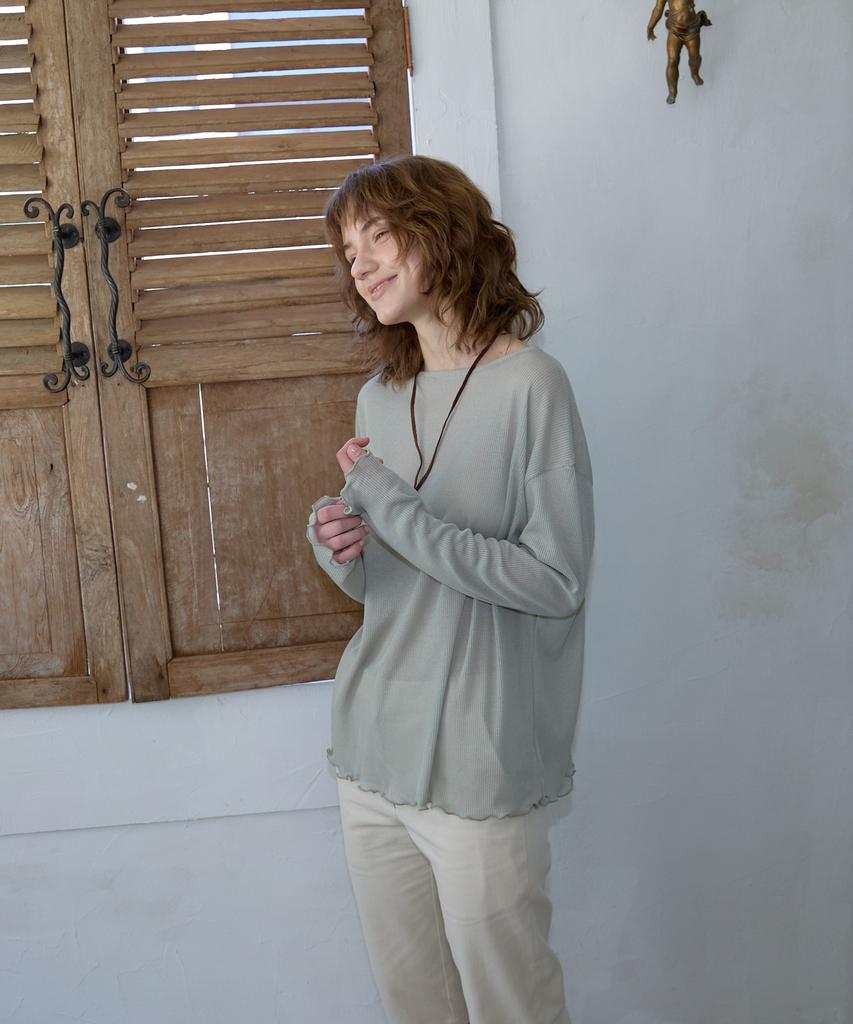 WIOE Boat Neck Sheer Top_Khaki