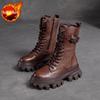 Fashion Autumn Winter Fleece-Lined Round Toe Leather Platform Ladies Mid Calf Shoes Chic and Elegant with Laces Women's Half High Boots
