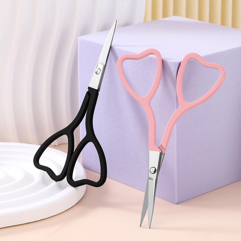 Pink  Love Stainless Steel Heart-shaped Eyebrow Trimming Scissors Sharp Pointed Beauty Scissors Flower Thread Scissors