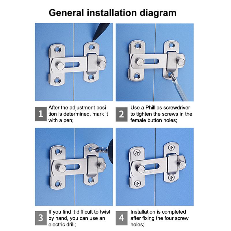 Thick Stainless Steel Flat Door Latch Pet Proof Anti-Rust Secure Closure with Mounting Screws for Dog Cat Room Door Use