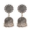 TopHanqi Retro Ethnic India Jhumka Jhumki Earrings Femme Antique Gold Color Carved Lotus Lantern Drop Earrings For Women Zircon