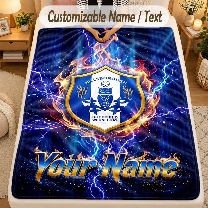 Flannel BlanketSheffield Wednesday FC Custom Name Text Personalized Soft Warm Throw Blanket Home Decor Gift