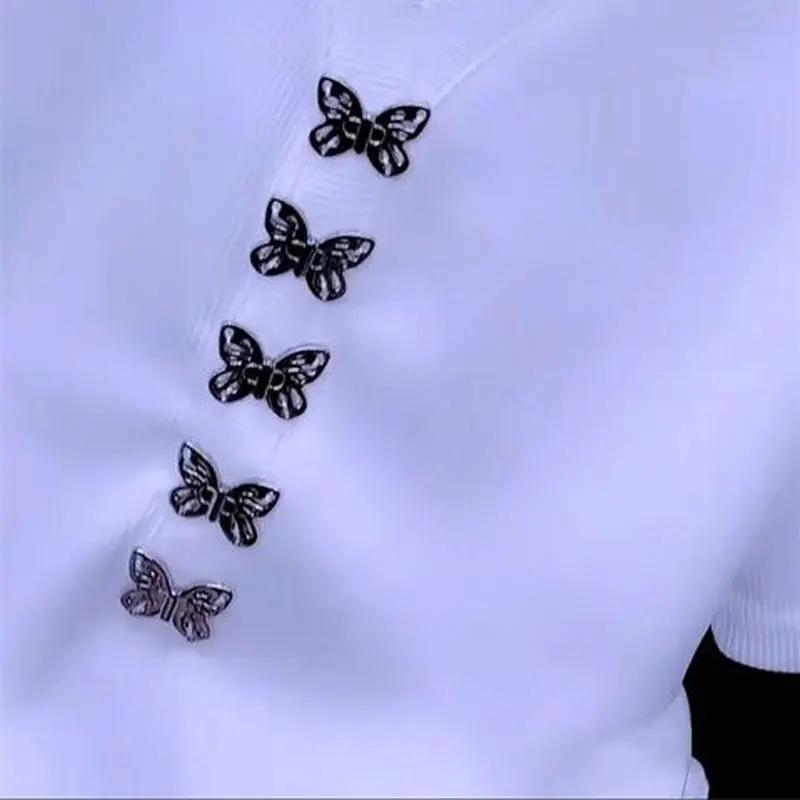 Summer Women Solid Color T-shirt Butterfly Decoration Female Elegant V-Neck Sexy Backless Pullovers