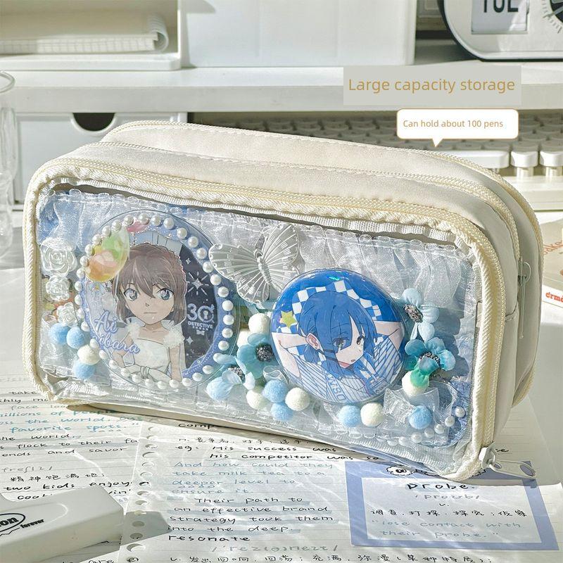 

Grade Three Class Two Large Window Transparent Cartoon Backpack Pencil Case Good-looking Millet Bar Buggy Bag Snacks DIY School Opening Beige single pencil case (4.0 upgrade)