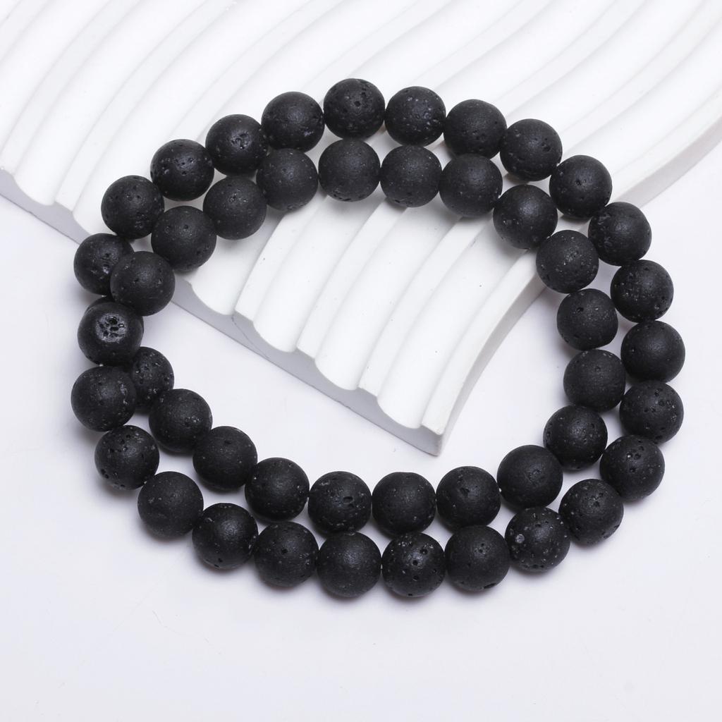 For Bracelet Necklace Natural Volcanic Stone 4 6 8 10 12mm Loose Beads Round Jewelry Making DIY Accessories Wholesale
