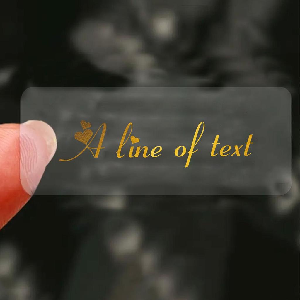 30-240Pcs Custom Text Rectangle Transparent Golden Foil Stickers, Personalized Wedding Labels, Customized Birthday Stickers,