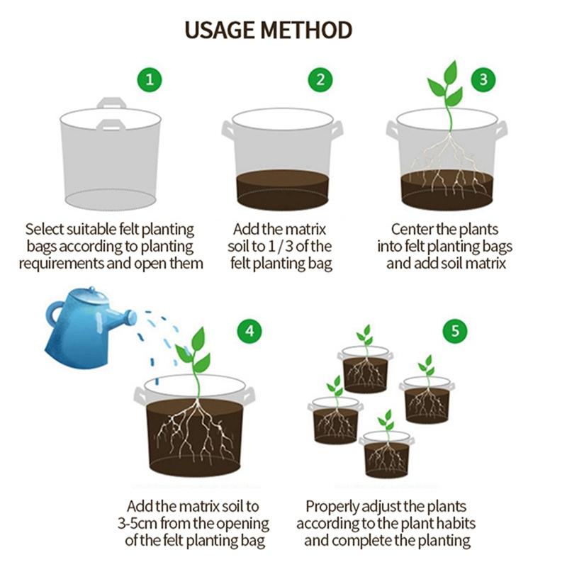 5Pcs 3-50 Gallons Grow Bags Non-Woven Fabric Plant Pots With Handle Garden Planting Bag For Tomato, Potato, Strawberry, Flowers Set
