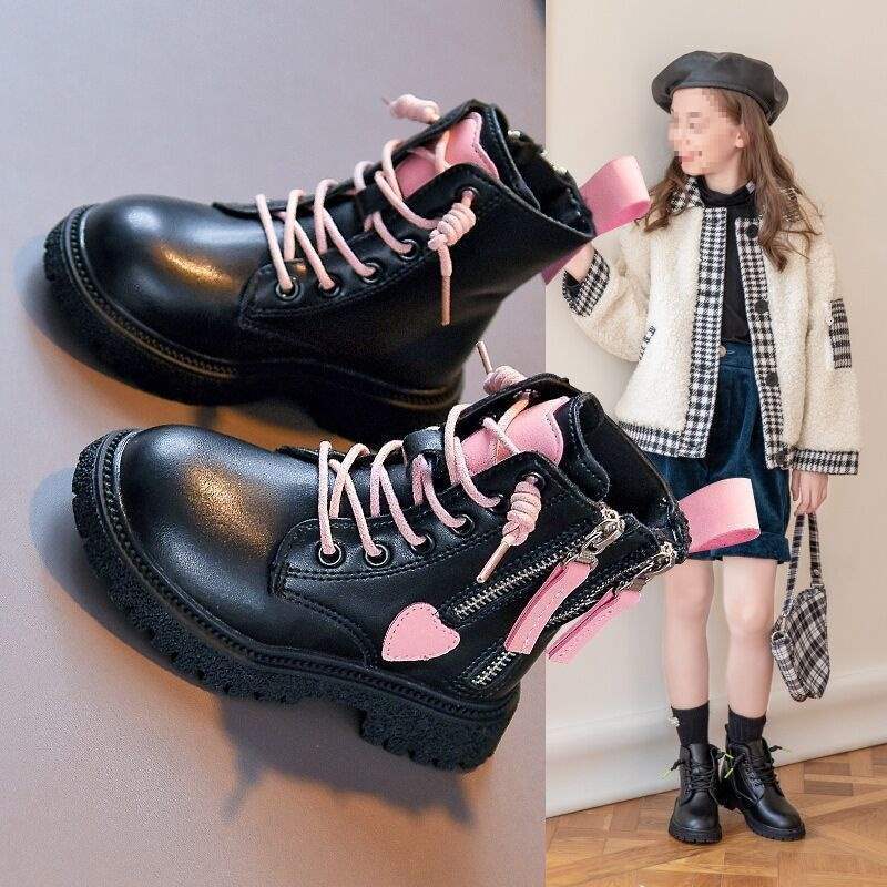Girls Martin boots 2025 winter new children's boots boys British versatile medium and older children's velvet short boots