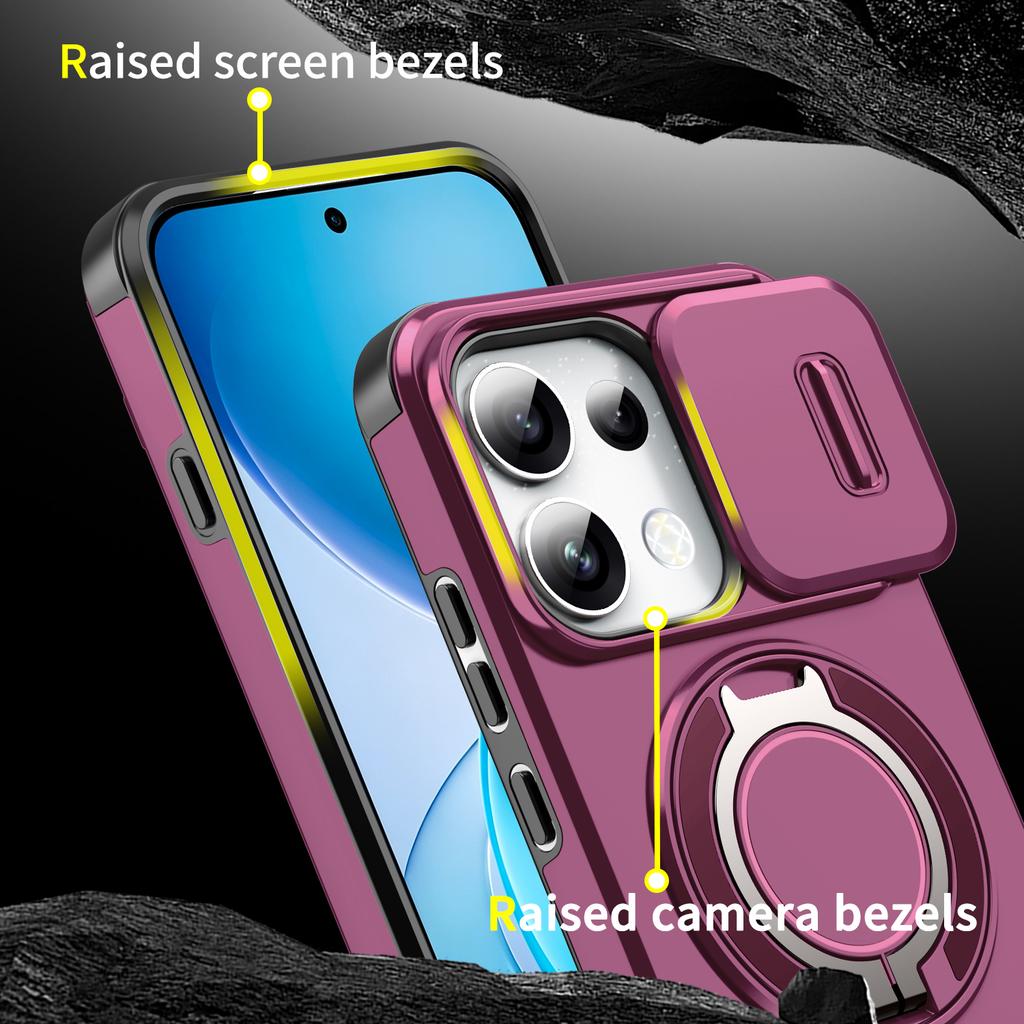 Magnetic Metal Ring Stand Armor Case For OPPO Reno 15 16 Pro Reno15 FS 15F Reno16 FS 16F Slide Push Window Lens Protection Cover