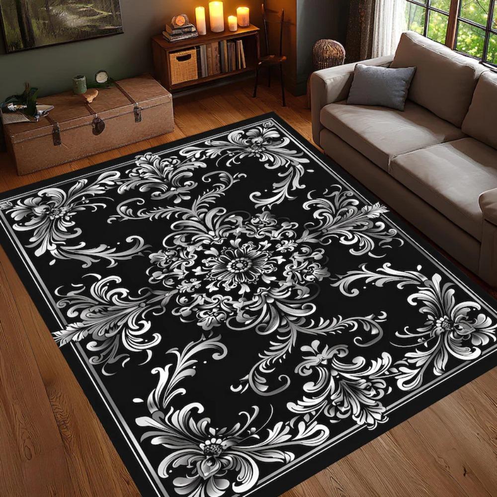 Luxury European Baroque Pattern Carpet Mat Rug Home Decor Vintage Floral Floor Area Rug Living Room Bedroom Elegant Dark Gold