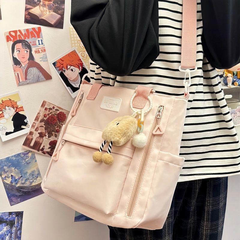 Cream Commuting Crossbody Tote Bag - Large Capacity, Versatile, One-Shoulder Handbag for Students