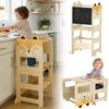 Torre de Aprendizagem Dobrável 3 em 1 Convertível em Mesa e Cadeira com Quadro Desenhos de Raposa Natural