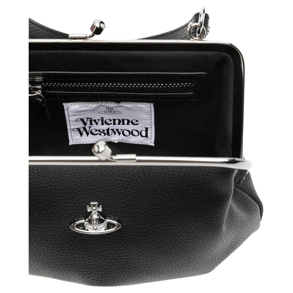 Vivienne Westwood Granny Frame Logo Metal Chain Leather Shoulder Tote Bag Women handbags Black 4B010007WS000DN403