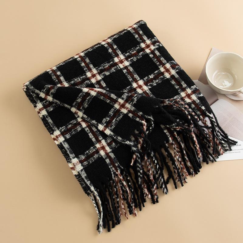 Plaid Scarf Women's Winter New Korean Version Versatile Imitation Cashmere Scarf Couple's Warm Shawl Men's Autumn and Winter