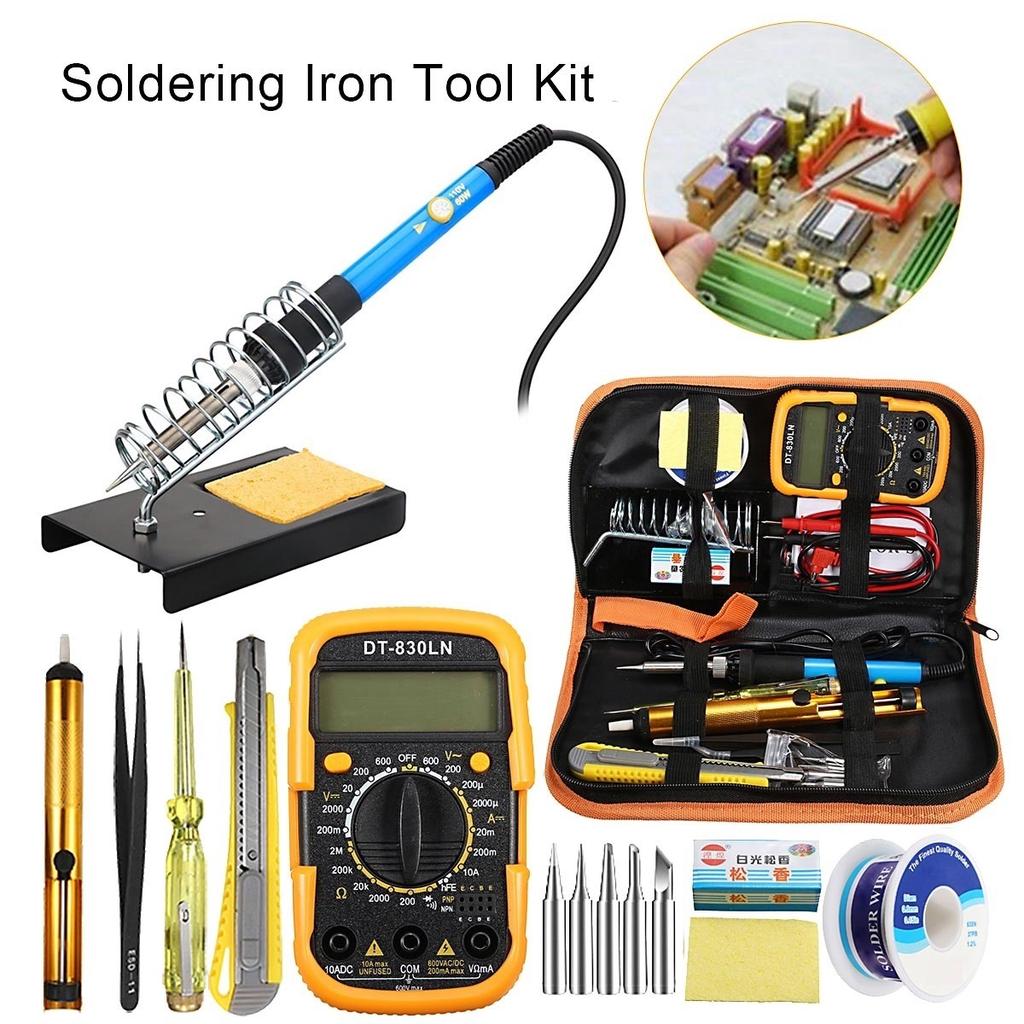 60W Soldering Iron Kit Adjustable Temperature Welding Tool Digital Multimeter