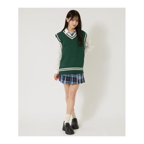 [Wego] School Vest, Vest, Women s, Knit Sweater, Top, Student Clothes, Uniform, Plain Cover, Women s, School, High School, Junior High School, Autumn