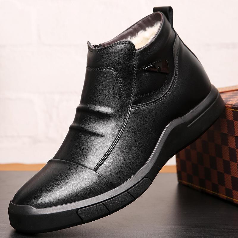 

Мужские зимние ботинки из натуральной кожи, теплые плюшевые ботинки для холодной зимы, модные мужские ботильоны из коровьей кожи, мужские хлопковые ботинки 69k 44 чёрный