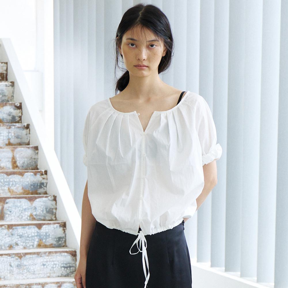 NOEUD Two-Way Shirring Blouse (Ivory)