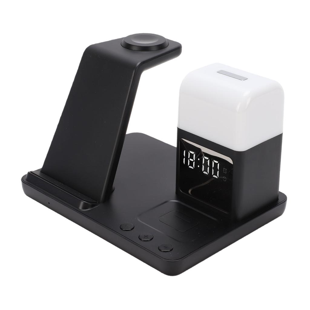 6 In 1 Multifunction Wireless Charger Mobile Phone Stand with Clock Night Light for Bedroom Living Room