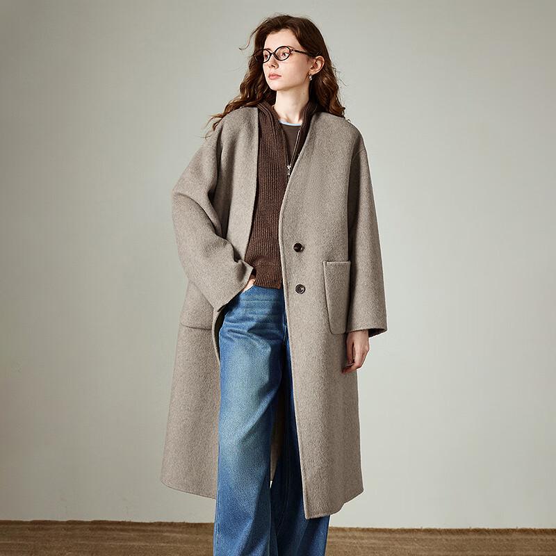 Chuyu Women's V-Neck Wool Blend Mid-Length Cardigan Coat