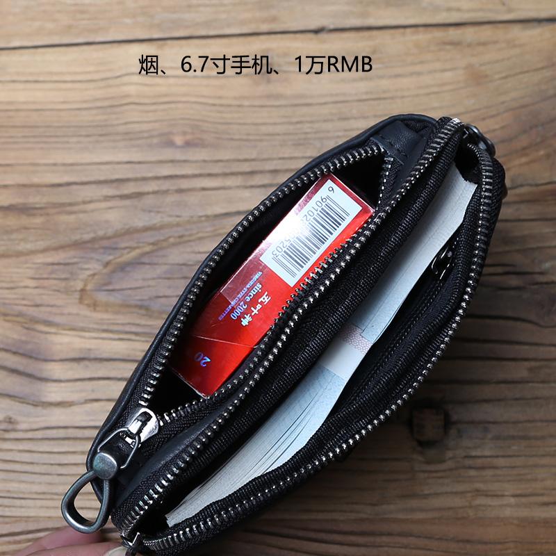 Genuine Leather Men's Mobile Phone Waist Bag Top Layer Cowhide Multifunctional Coin Card Holder 6.7 Inch Mobile Phone Bag NZPJ