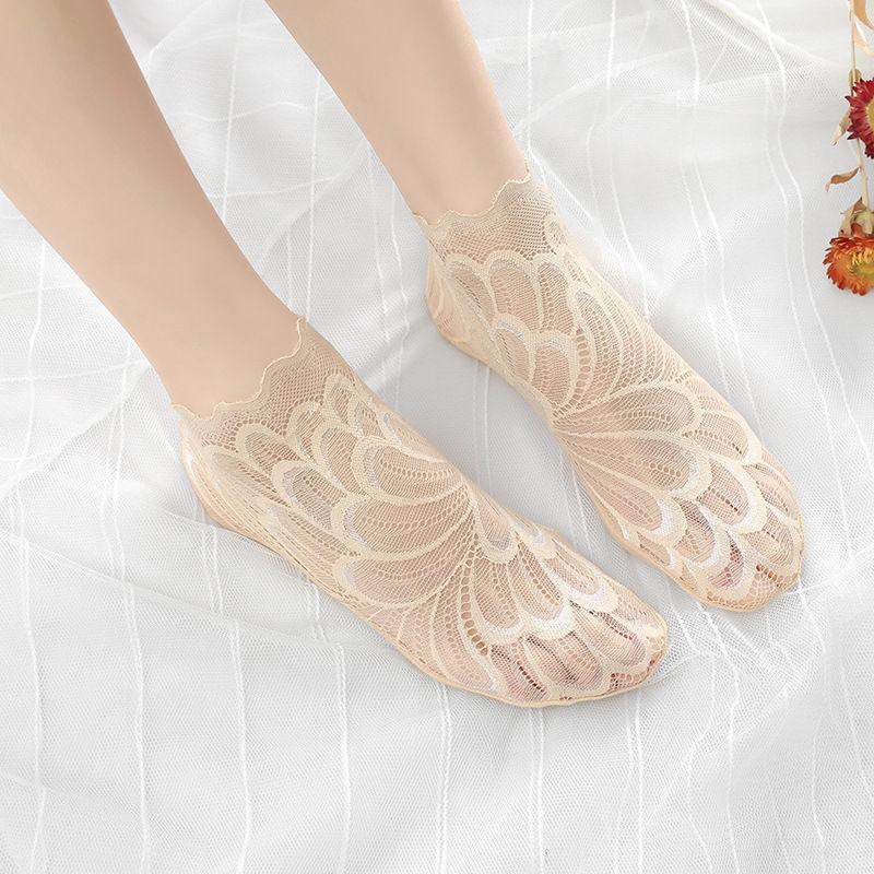 Invisible Boat Socks Women Summer Lace Flower Elastic Socks Thin Hollow Anti-drop Short Tube Socks Lady Breathable Ankle Socks