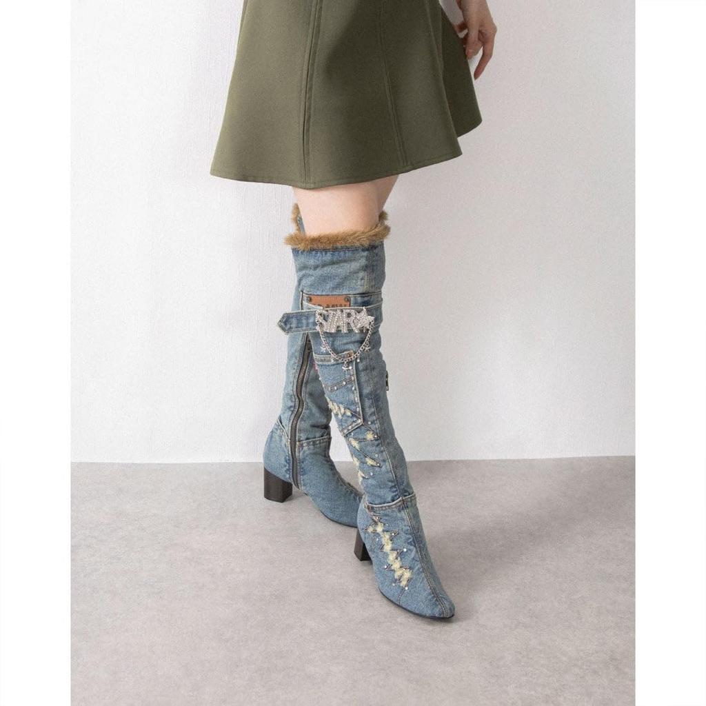 Kniehohe Stiefel Denim Kniehohe Stiefel 5650 Blue Denim [IK Plus]