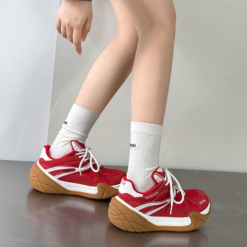 

Red platform women s height-increasing casual trendy shoes retro versatile sports shoes 35