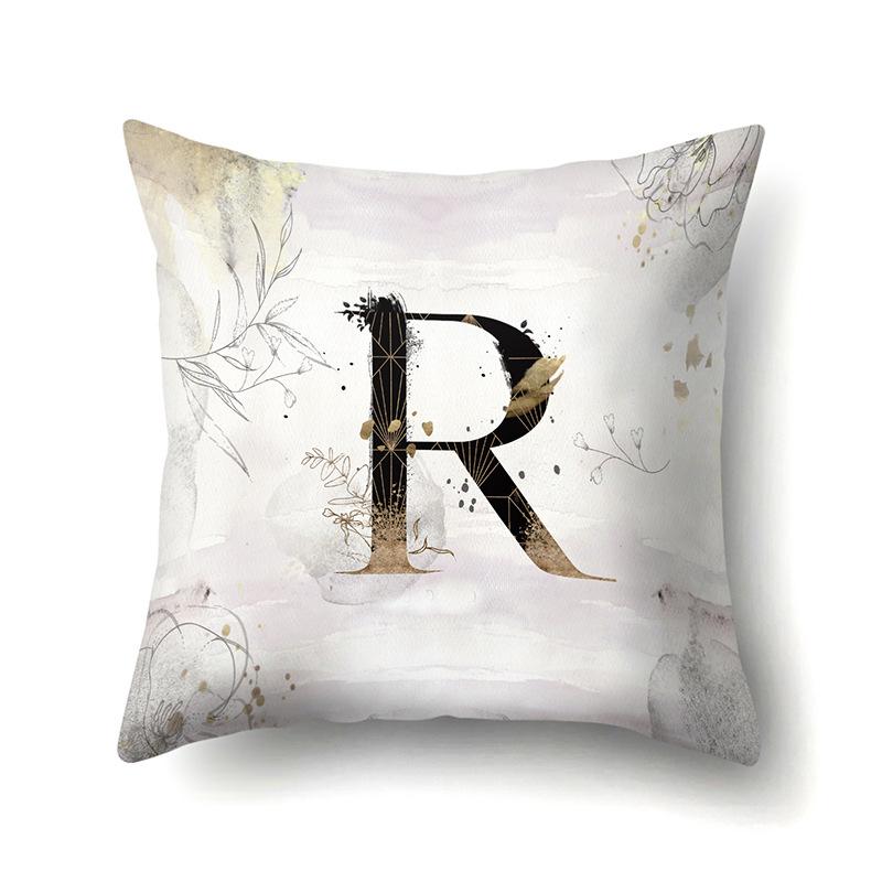 Polyester Pillow Case Car Ink and Ancient Style Home 26 English Letters Printed Sofa Pillow Case