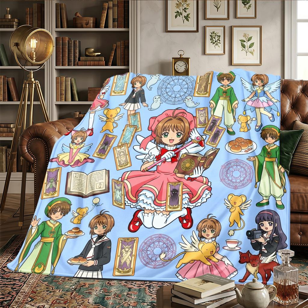 Cardcaptor Sakura Flannel Blanket Printed Warm Comfortable, For Bedrooms, Sofas, Beds, Chairs, Picnics, Travel -HE4