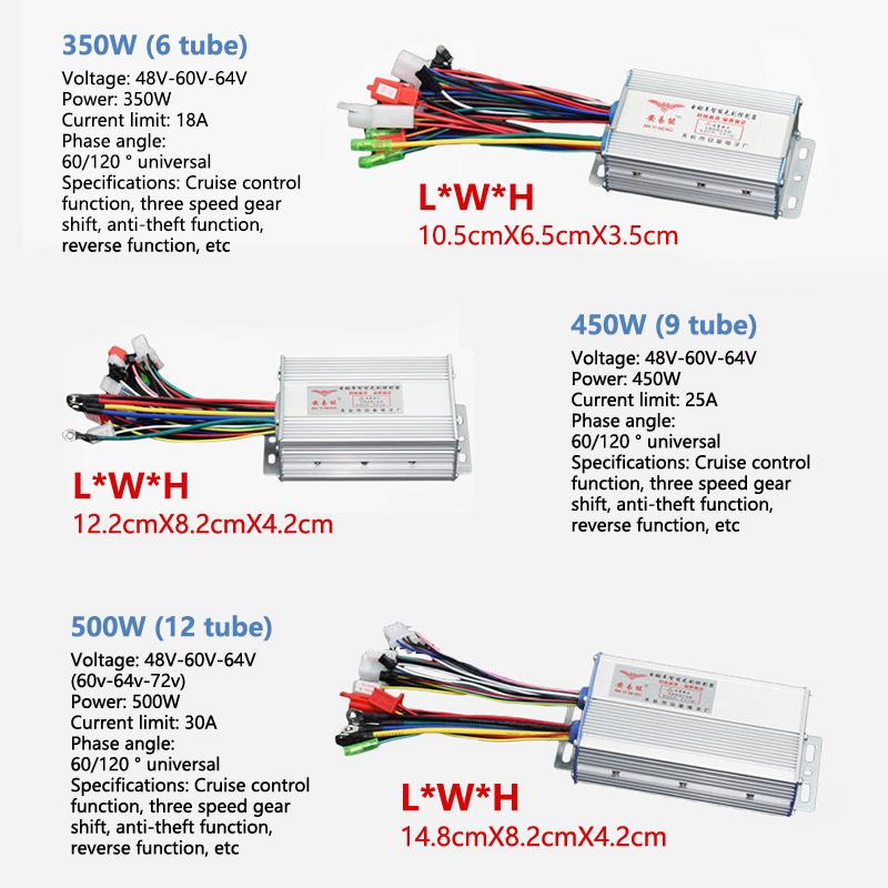 36V-48V 350W/500W Borstlös DC-motor Hastighetsregulator Ersättning för Elcykel E-cykel Scooter