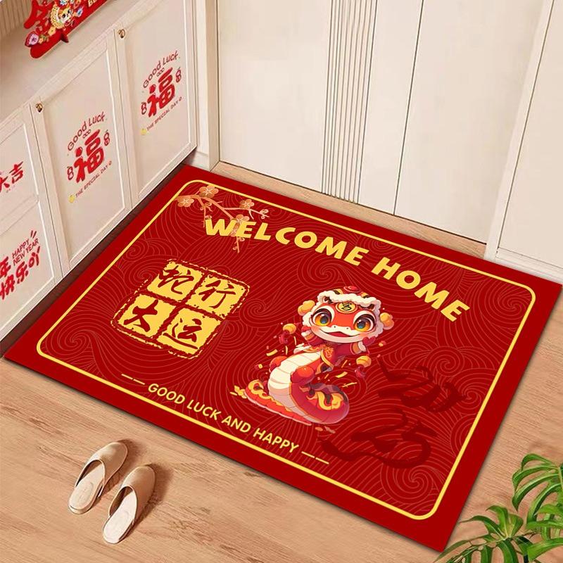 Jahr der Schlange Festlicher Cartoon Teppich Eingang Fußmatte Pflegeleicht Neujahrs-Fußmatte Rutschfeste Waschbare Teppiche