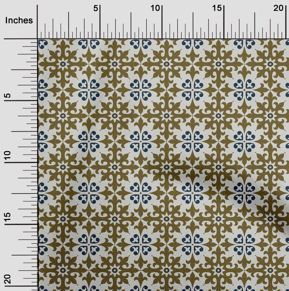 oneOone Cotton Flex Dark Olive Green Fabric Floral & Tiles Moroccan Fabric For Sewing Printed Craft Fabric By The Meter 40 Inch