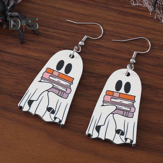 Halloween-Geister-Ohrringe, Holzgeist mit Buch-Ohrringen, Halloween-Party-Schmuck für Frauen, Make-up und Alltagskleidung