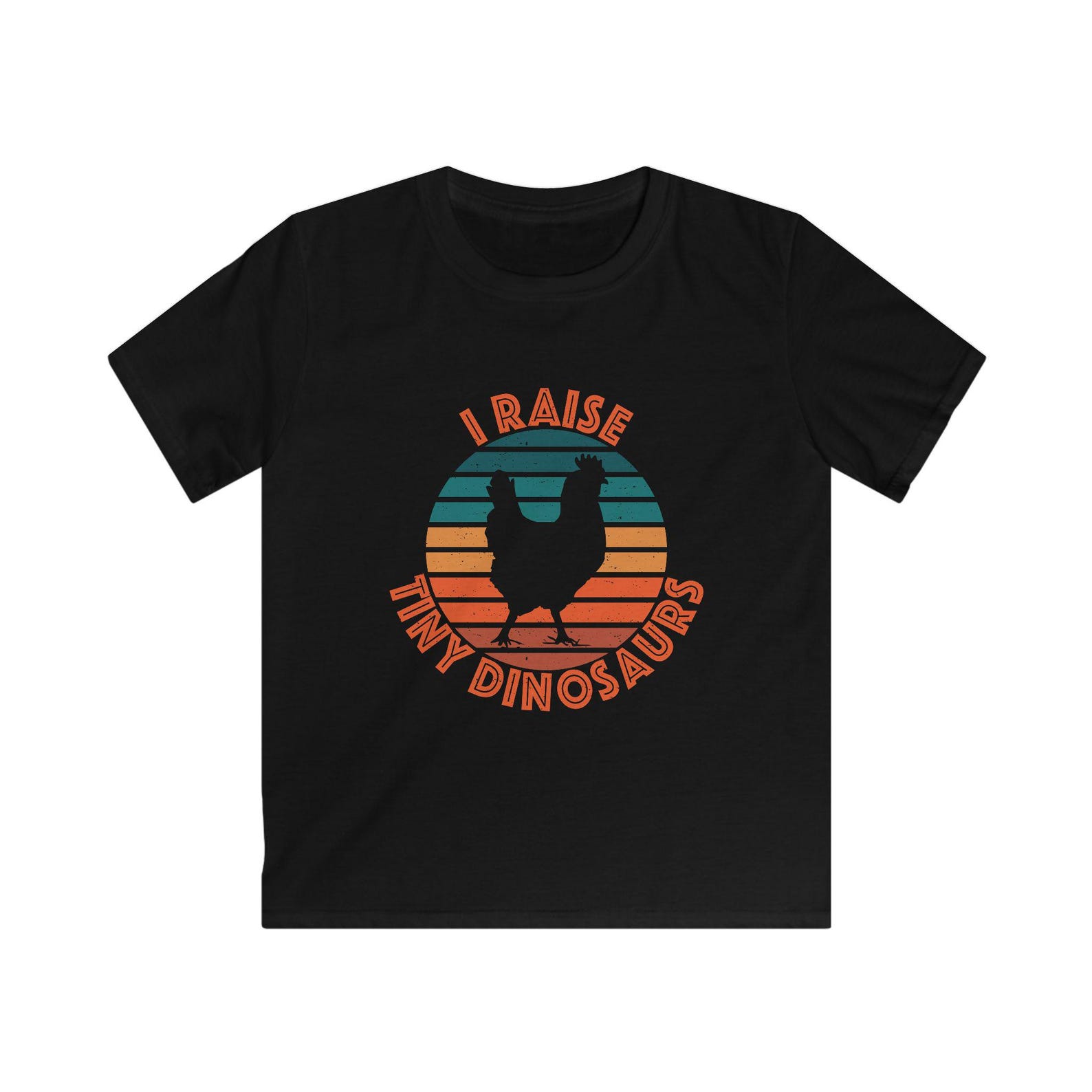 I Raise Tiny Dinosaurs Kids Tee | Retro Sunset Chicken Silhouette 3XL