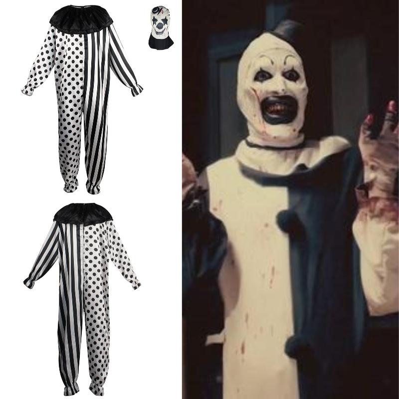 Clown Cosplay Terrifier Clothing Polyester Onesie Mask Halloween Party Costume