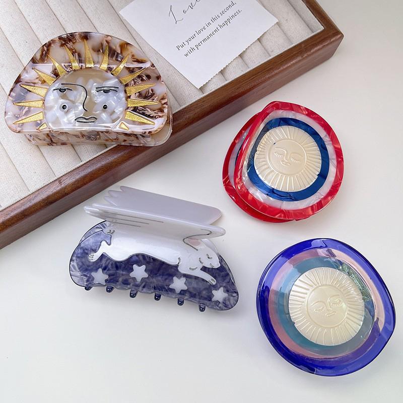 Creative Funny Semicircle Sun Acetate Hair Claw For Women Girls Versatile Hair Accessories Simple Shark Clip Gifts