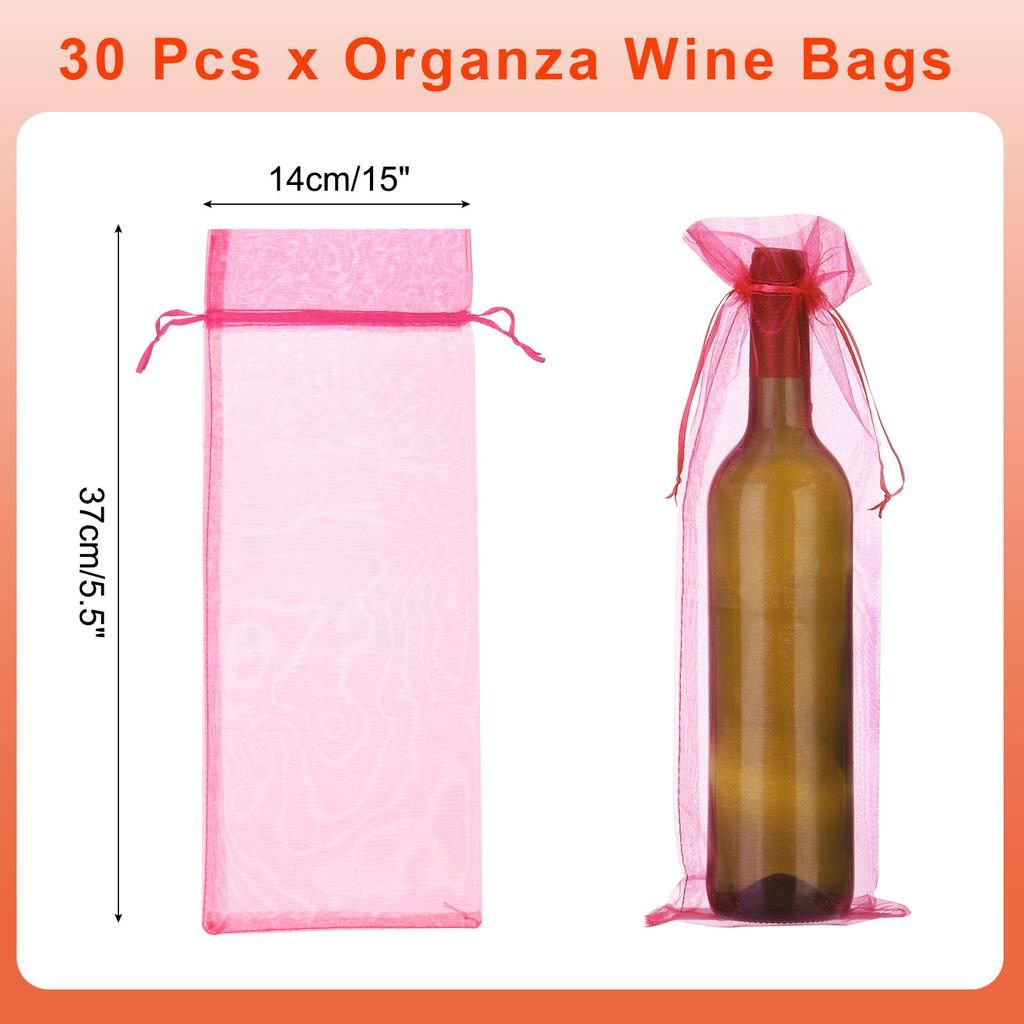 30pcs Organza Wine Bags 14x37cm Wine Bottle Gift Bags Pouches Wine Wrapping Bags for Bottle Wrap Christmas Wedding Party Decor