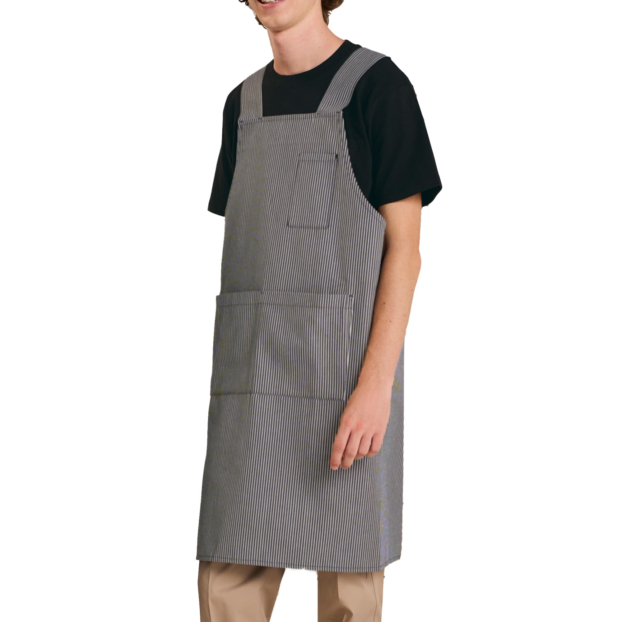 

ARBE Полосатый фартук Легкий в носке Хикори Повседневный С карманами Регулируемая талия Обеденная форма Ресторан ARBE T8543 Черный M [ARBE] H-образный C-10