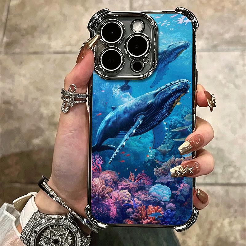 Humpback Whale Sea Giant Soft Phone Case For iPhone 15 16 17 Air 14 Pro Max 16E Plus 13 12 Mini Plating Anti-Fall Fundas