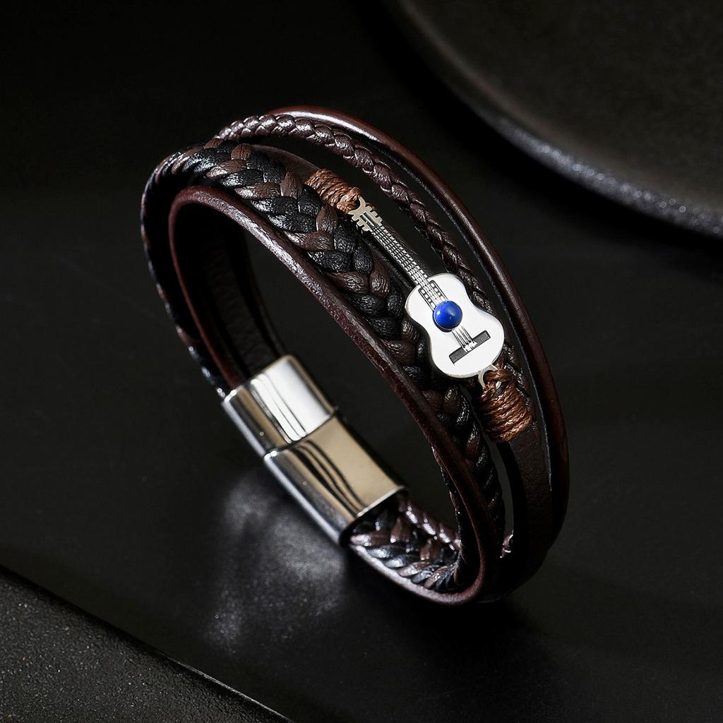 Multi Layer Minimalist Woven Men's Leather Bracelet European American New Magnetic Buckle Imitation Cowhide