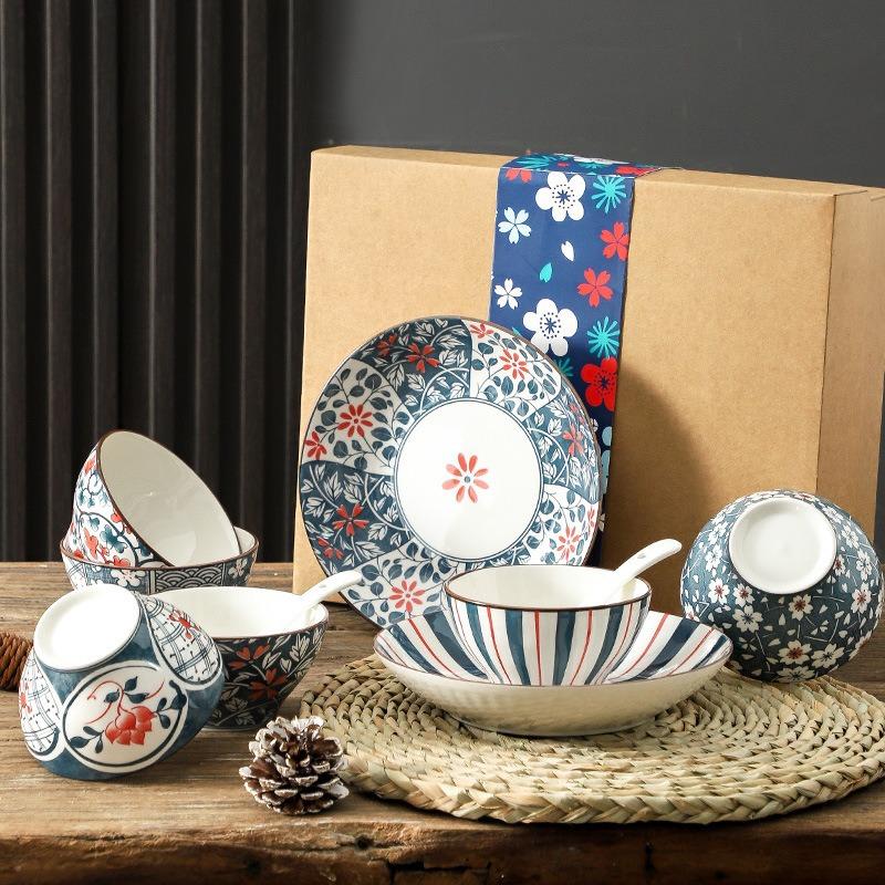 High-Value Japanese-Style Ceramic Bowl And Plate Gift Box Set, Home Creative Retro Tableware, Event Gifts