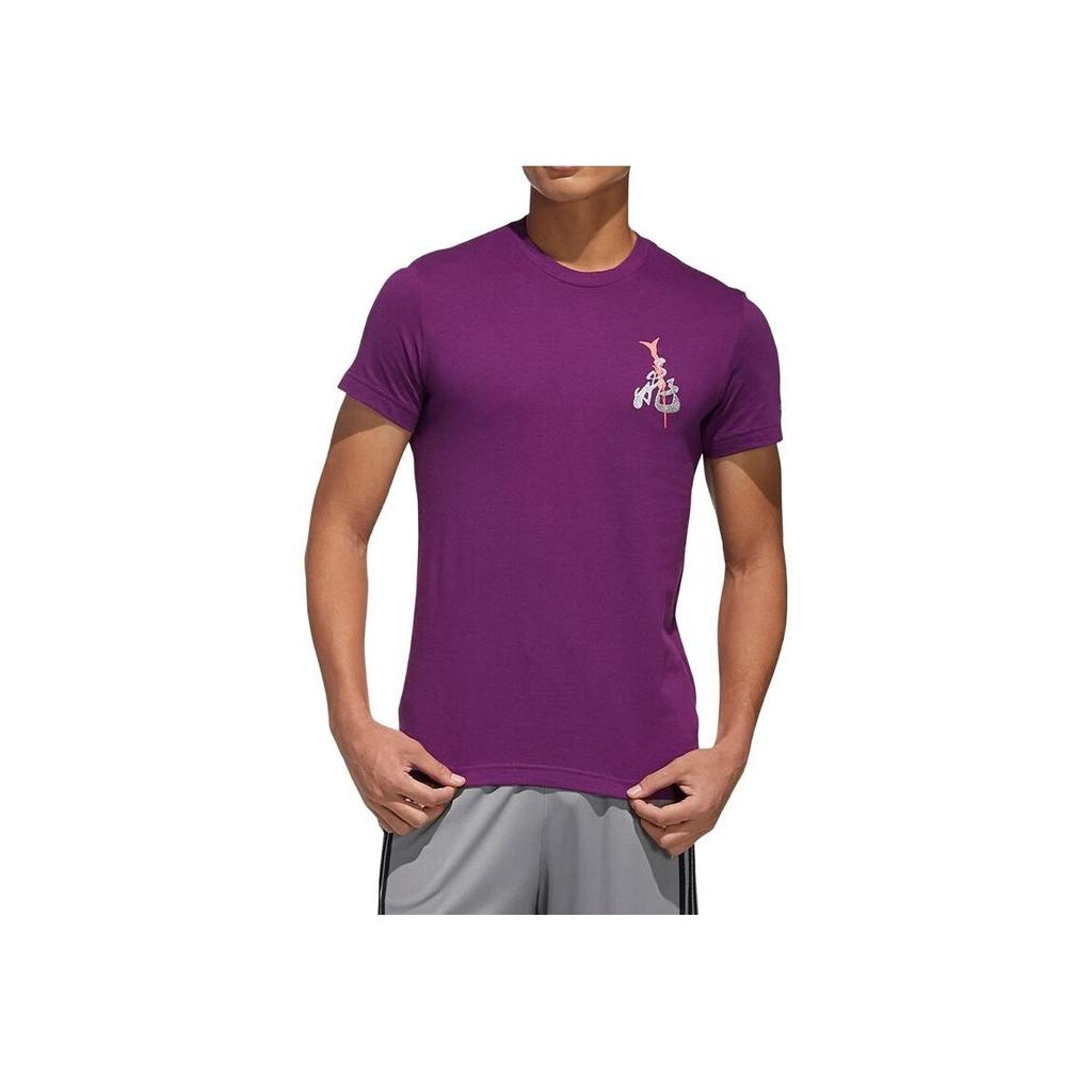 Adidas Printed Breathable Crew Neck Short Sleeve T-Shirt Men Tops Purple GL7276