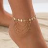 SHIXIN Sexy Sequin Metal Tassel Chain Anklet for Women Summer Beach Adjustable Chain Ankle Bracelet Barefoot Jewelry Accessories